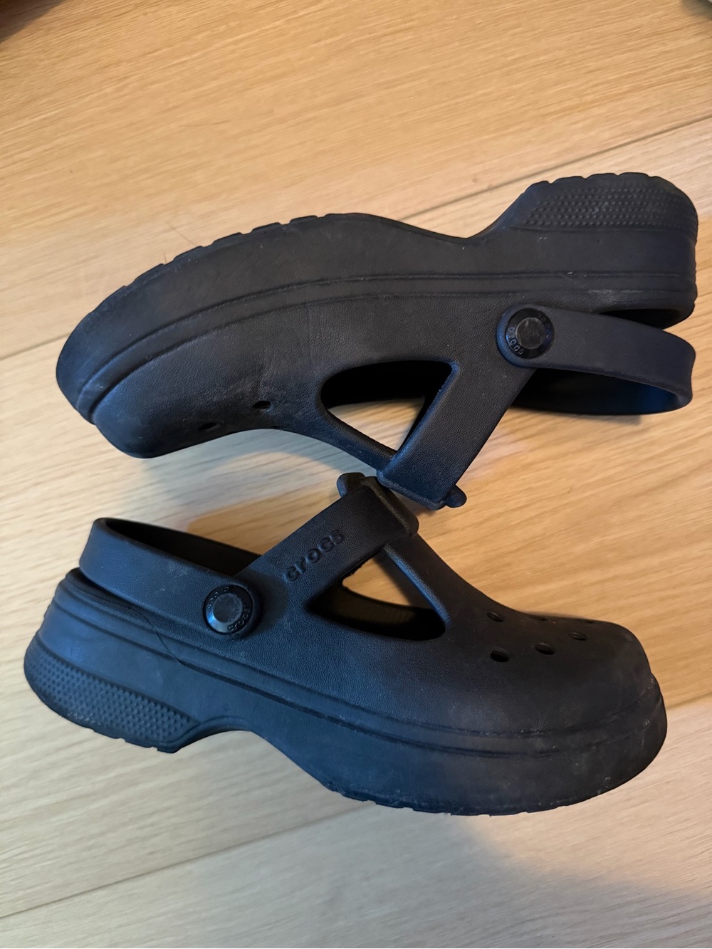 CROCS Black Mary Jane Clog with Heel Strap for kids. Size 3